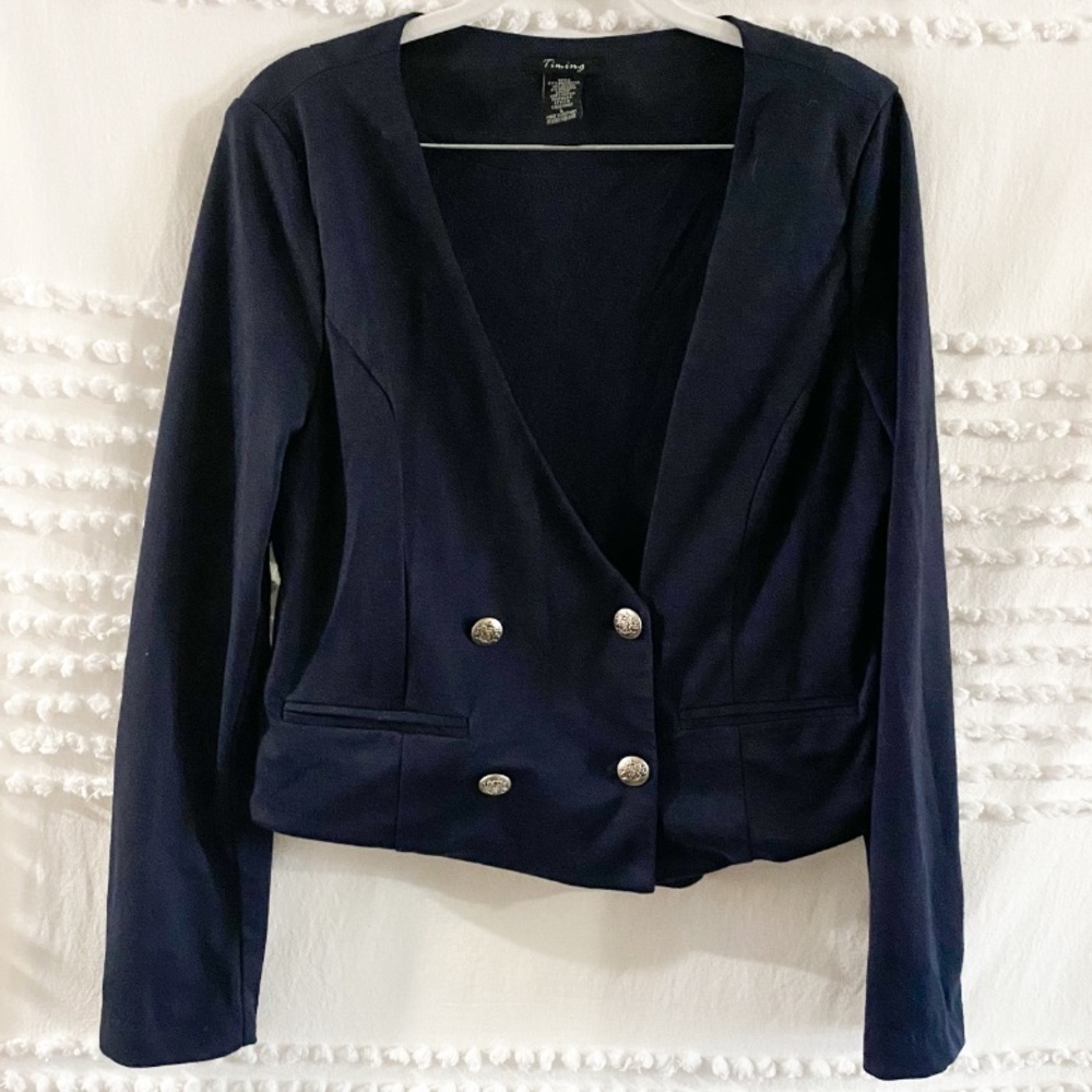 Timing navy blue double breasted soft blazer l - Picture 2 of 5